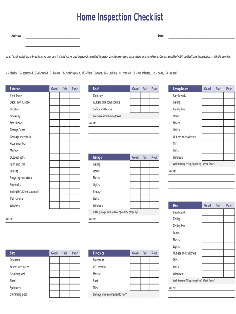Free Printable Home Inspection Checklist For Buyers Pdf