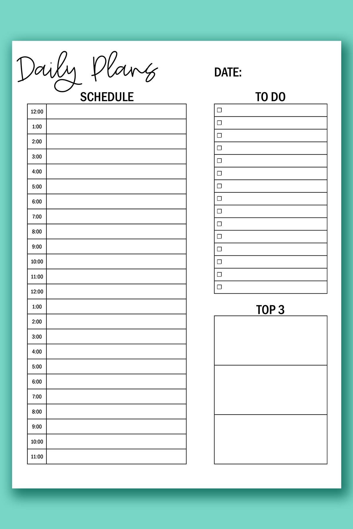 Daily Hour By Hour Schedule