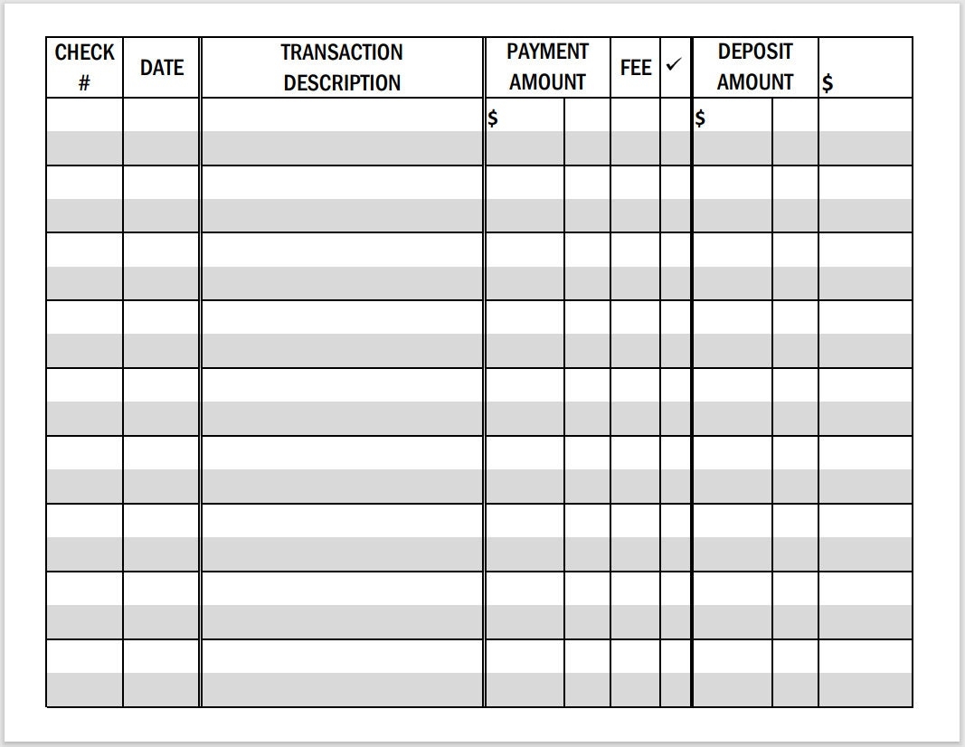 Free Printable Check Register Template