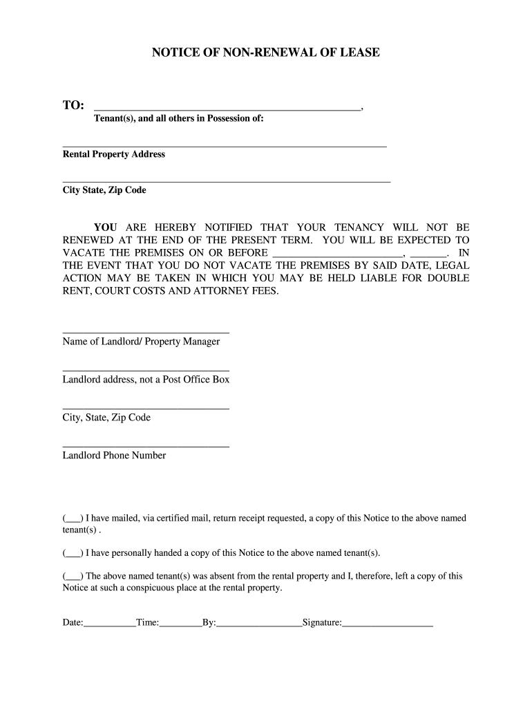 Letter Of Non Renewal Of Rental Lease
