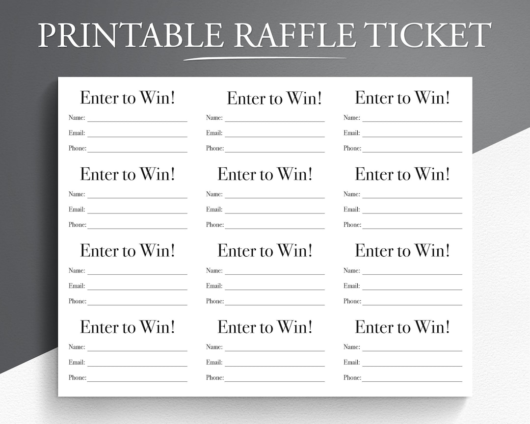 Printable Raffle Ticket Enter To Win Printable Ticket Etsy Israel