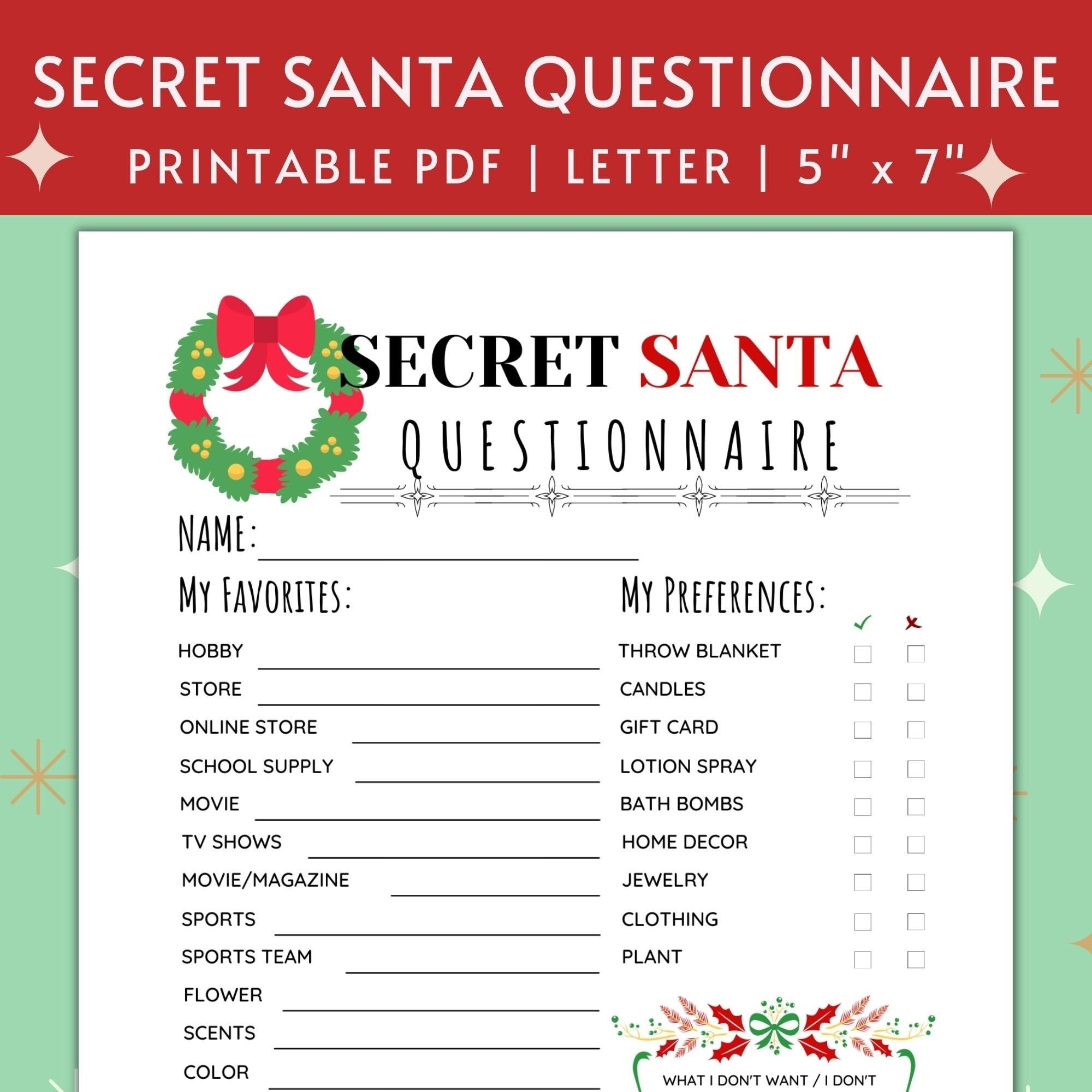 Secret Santa Paper To Fill Out