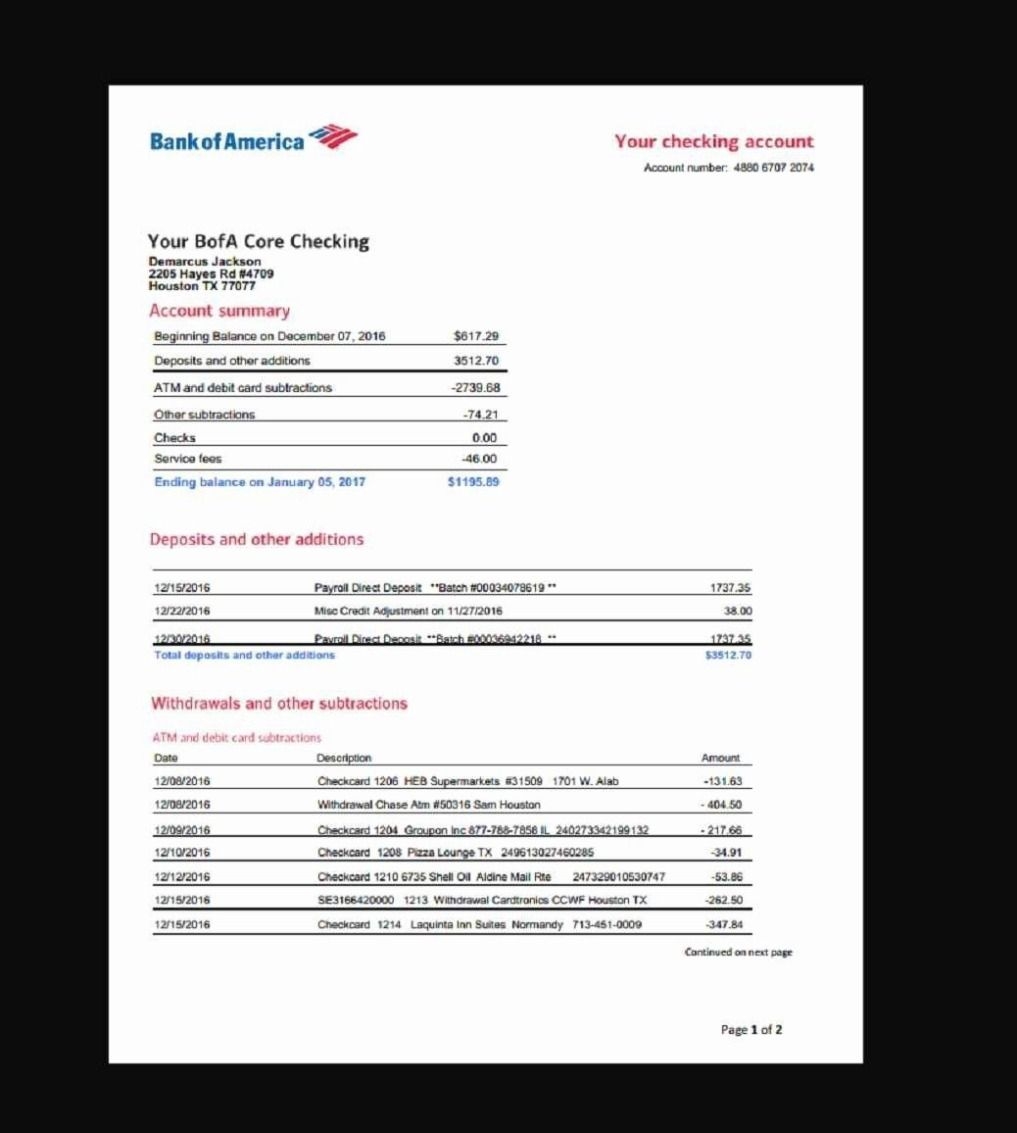 Editable Wells Fargo Bank Statement Template