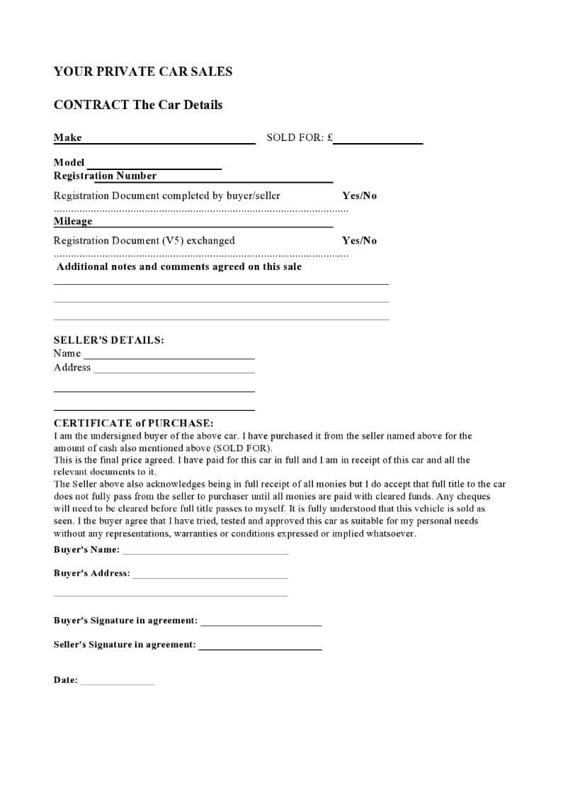 Private Car Sale Contract Template Pdf