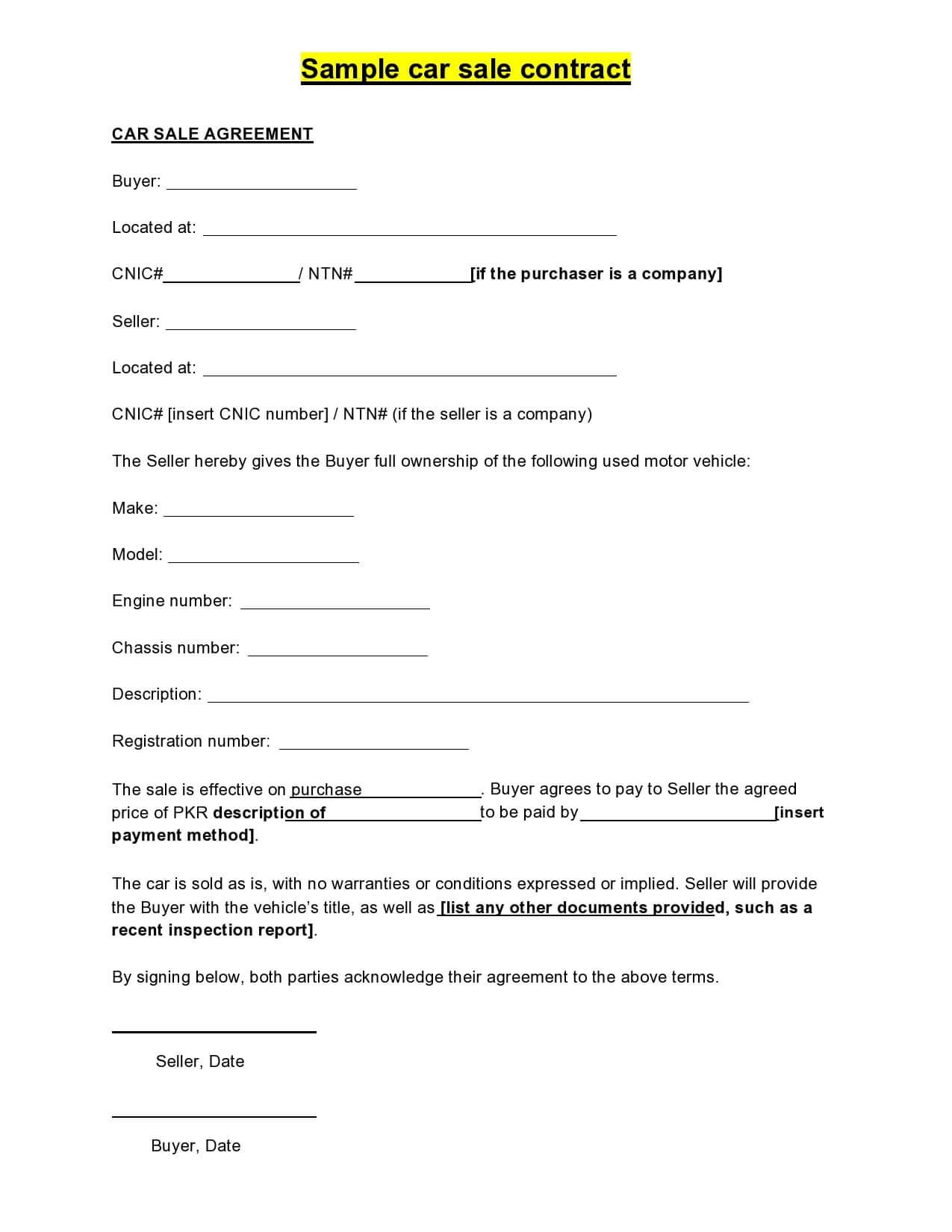 Used Car Sale Contract Pdf