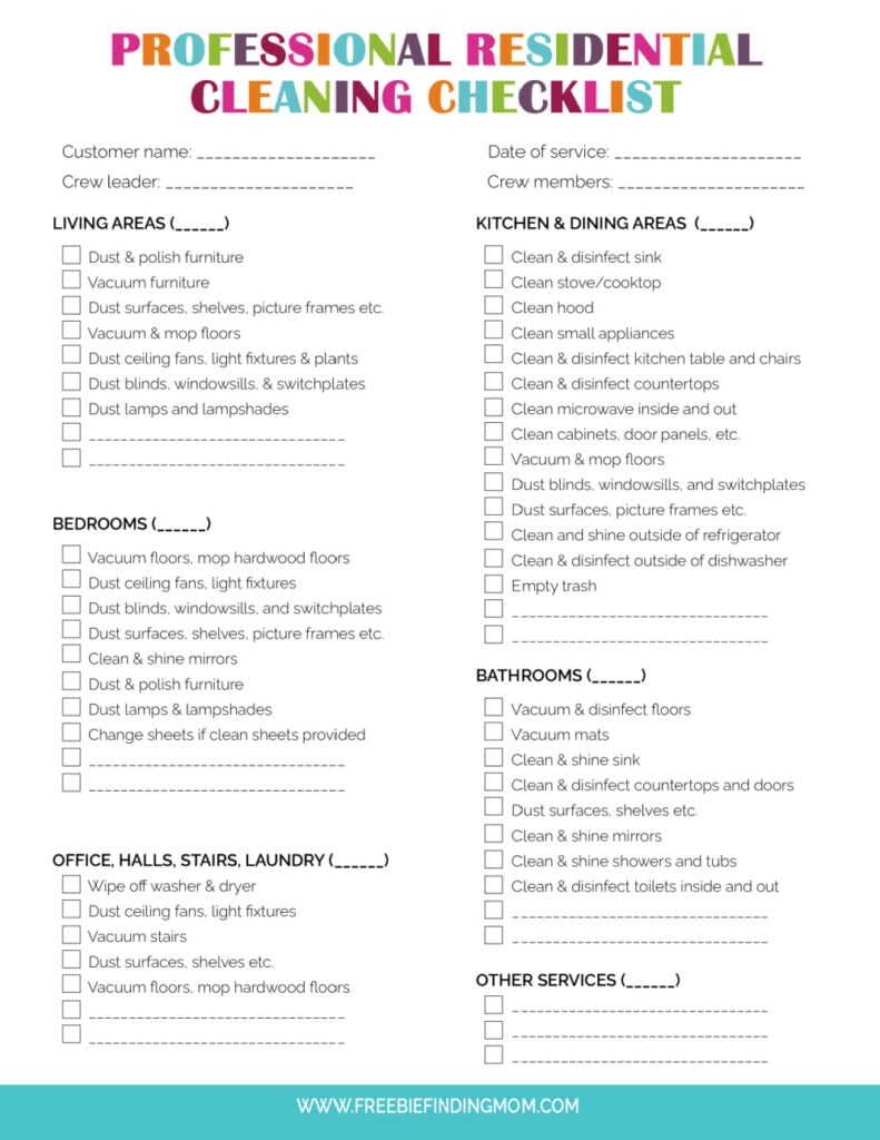 Professional Checklist For Cleaning The House Printable PDF Freebie Finding Mom