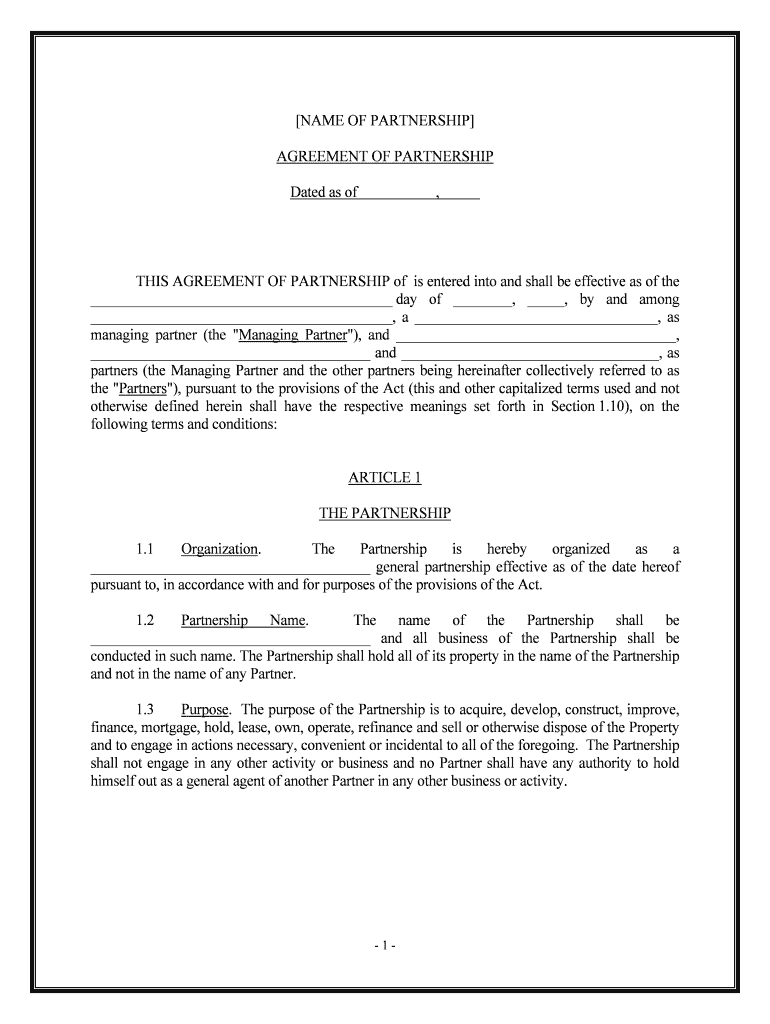 Real Estate Partnership Agreement Sample