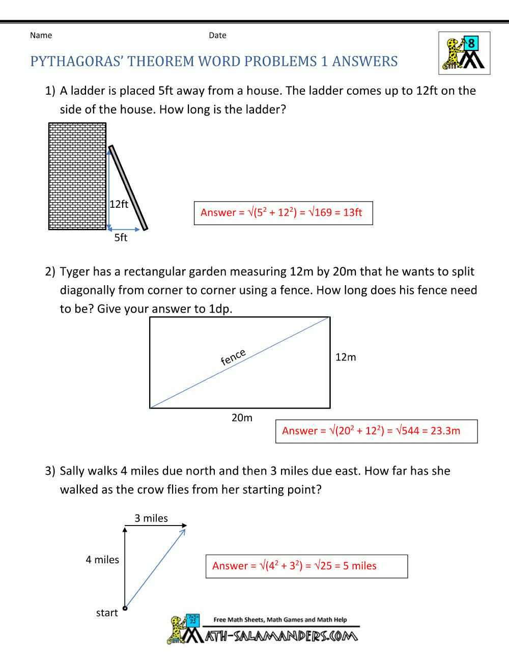 Pythagoras Theorem Questions