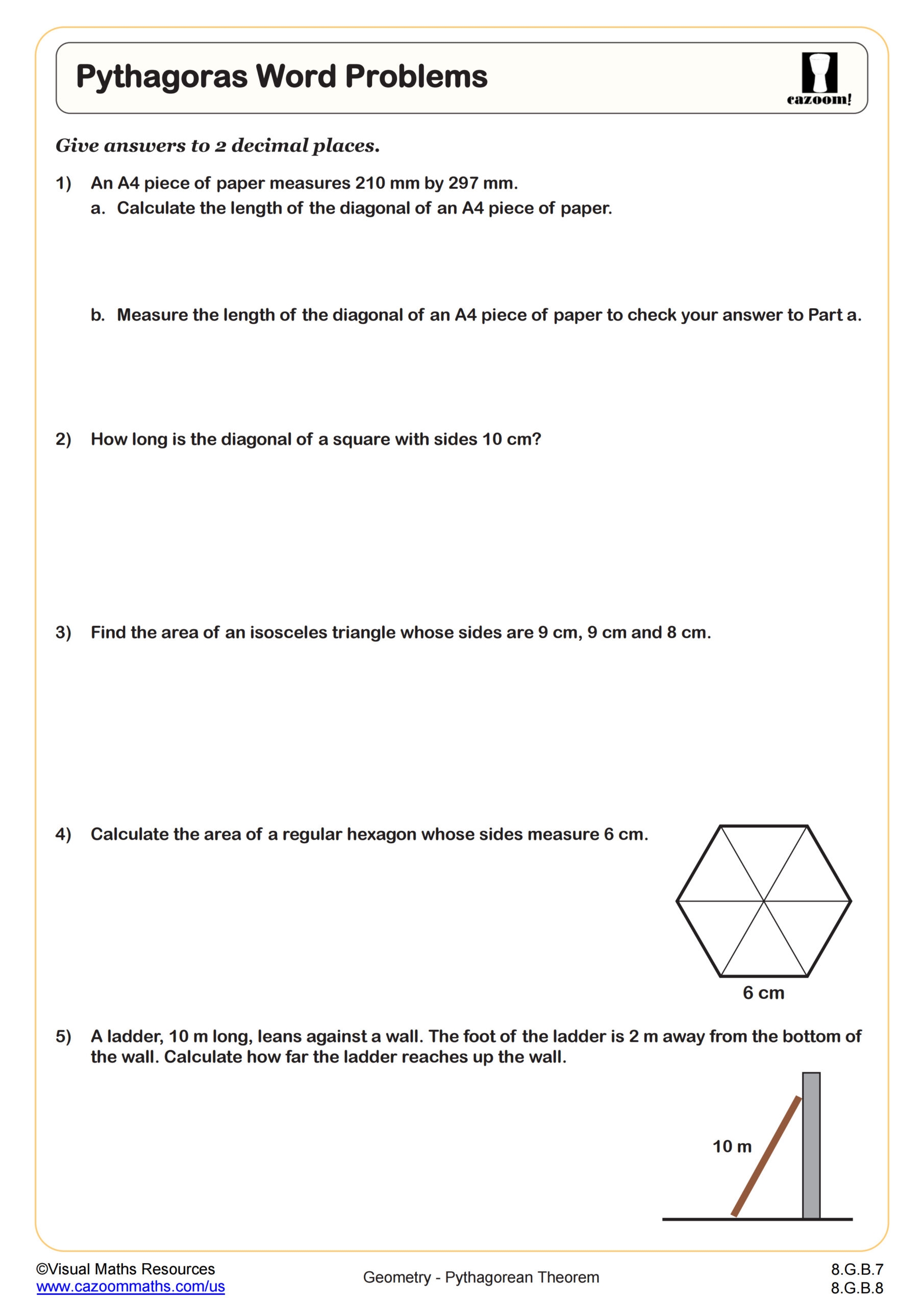 Pythagorean Theorem Word Problems Worksheet PDF Printable Geometry Worksheet