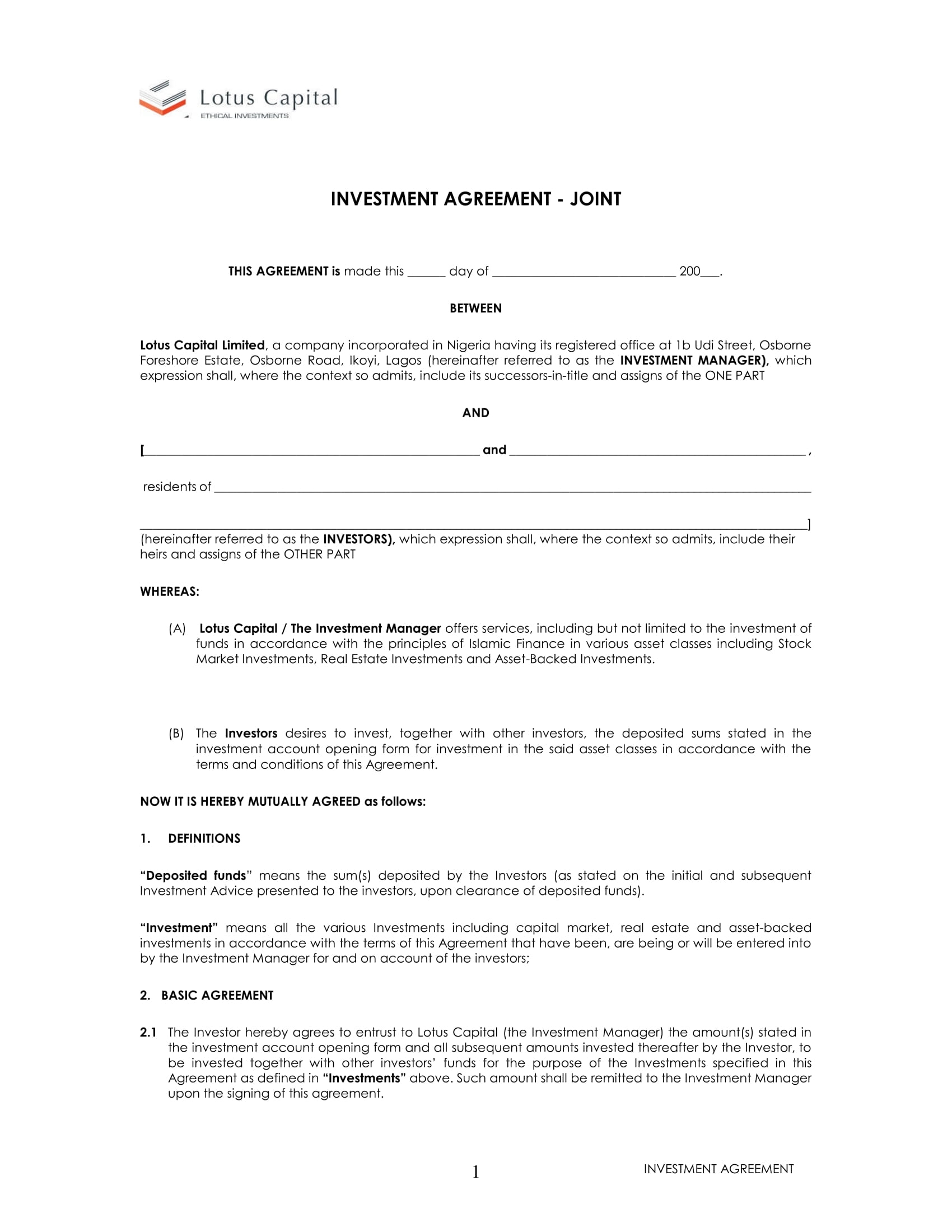 Real Estate Investment Agreement Examples 12 Examples Word Docs Pages Pdf