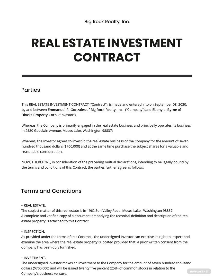 Real Estate Investment Contract Template In Pages Word Google Docs Download Template