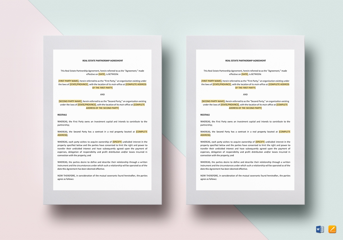 Real Estate Partnership Agreement Template