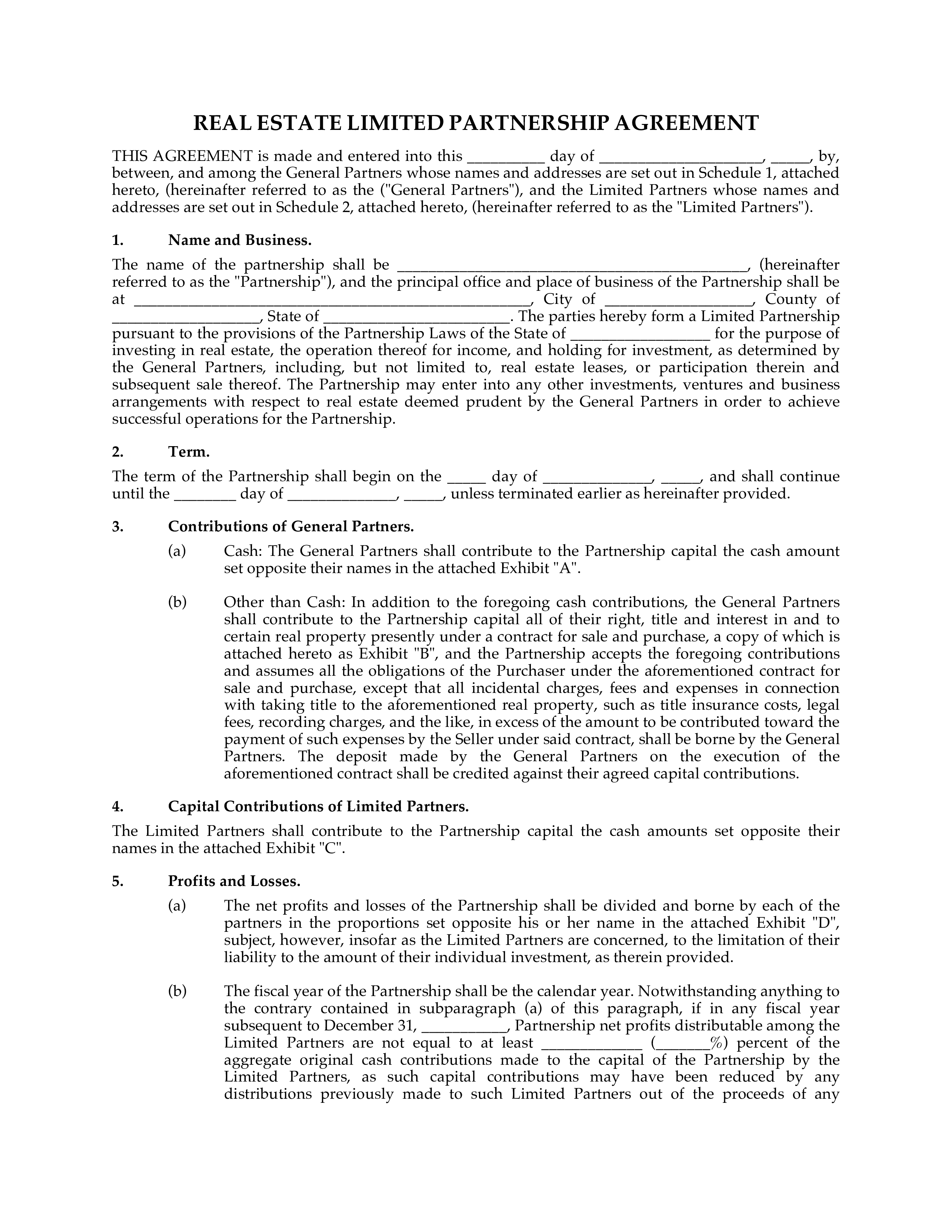 Real Estate Investment Partnership Contract