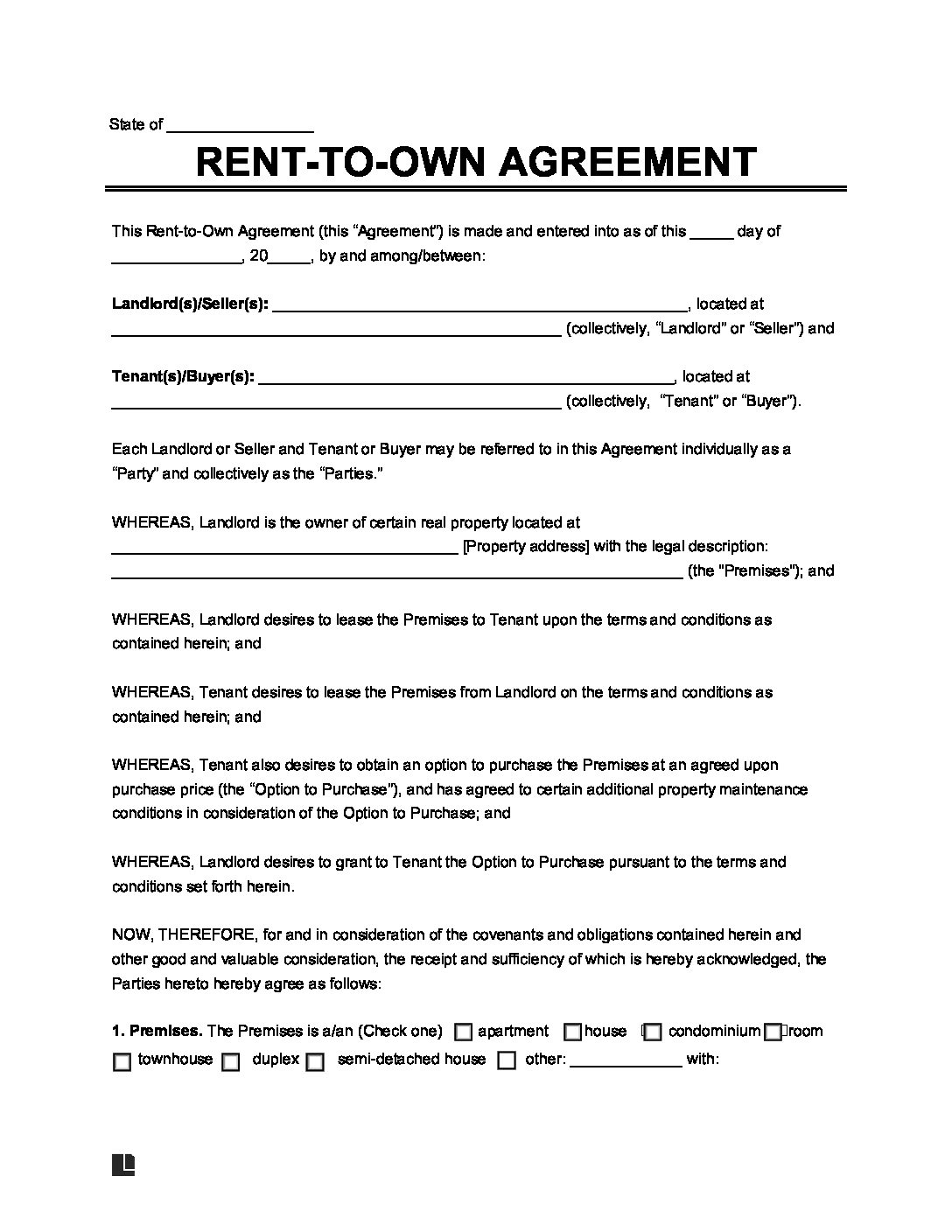 Rent To Own Home Contract Template