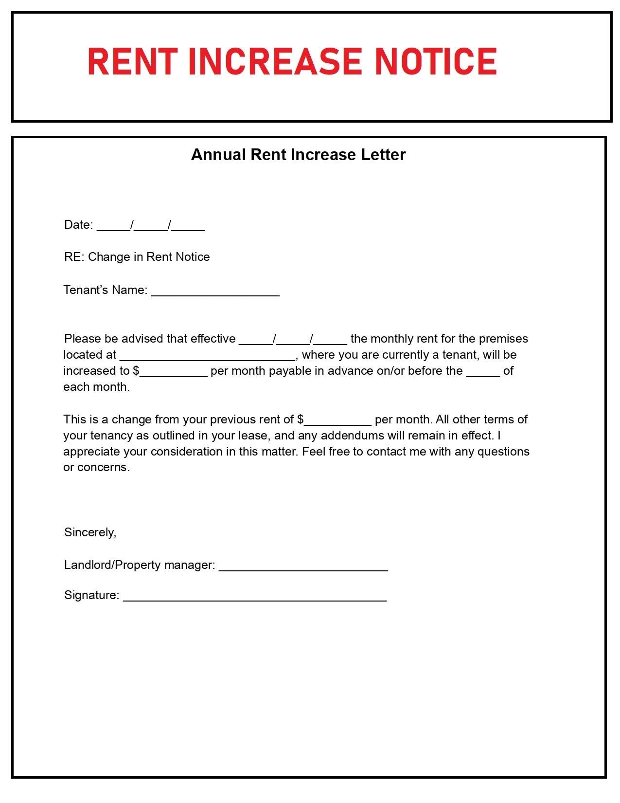 Free Rent Increase Notice Pdf