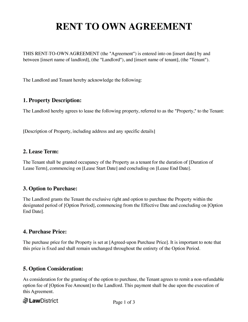 Printable Free Rent-To Own Contract Pdf