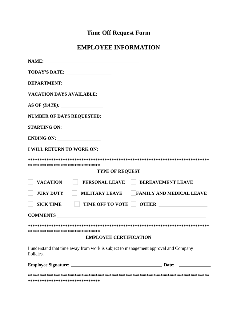 Employee Request For Time Off Form
