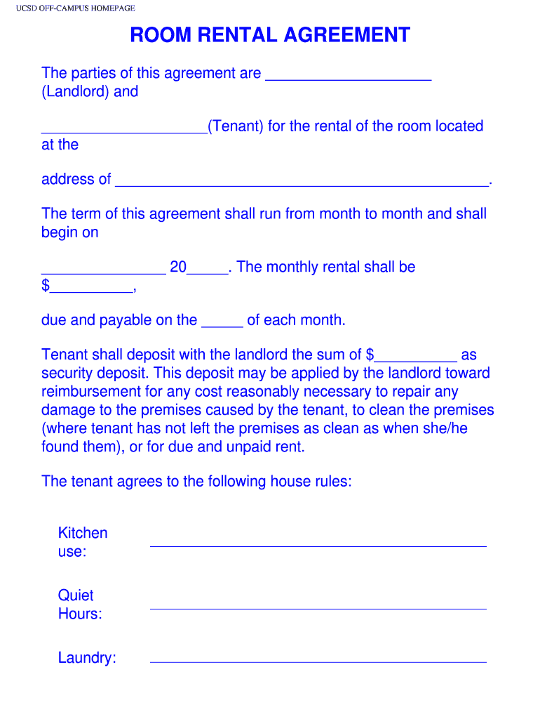 Basic Room Rental Agreement Fillable