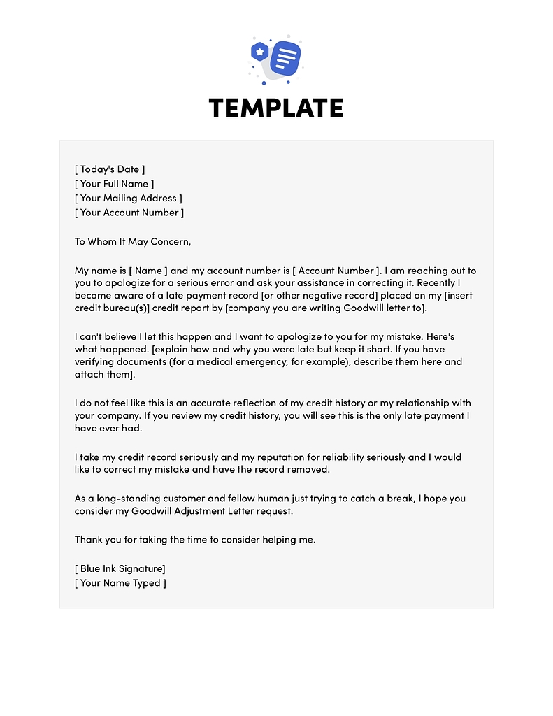 Goodwill Letter Template To Remove Late Payments
