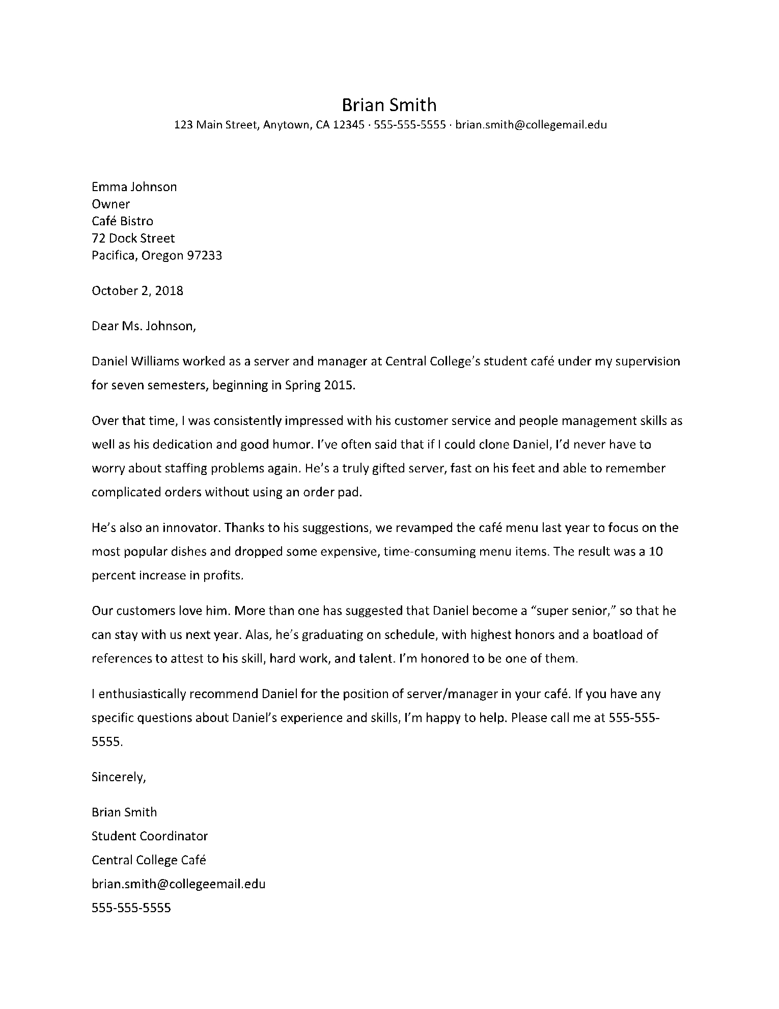 Recommendation Letter For Student From Teacher