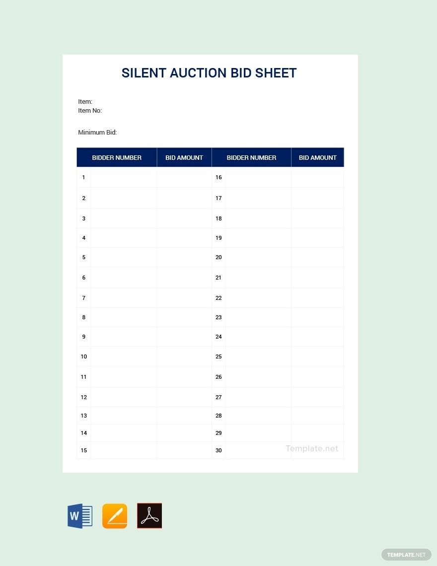 Sample Silent Auction Bid Sheet Template In Pages PDF Word Google Docs Download Template
