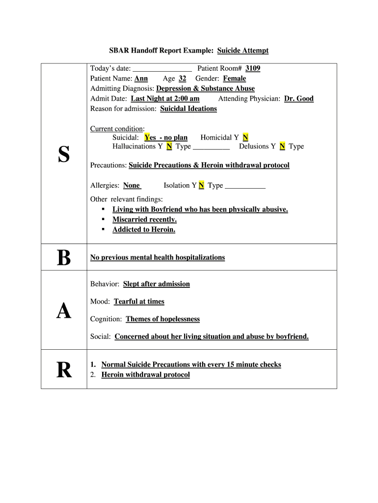 Sbar Nursing Handoff Example Pdf