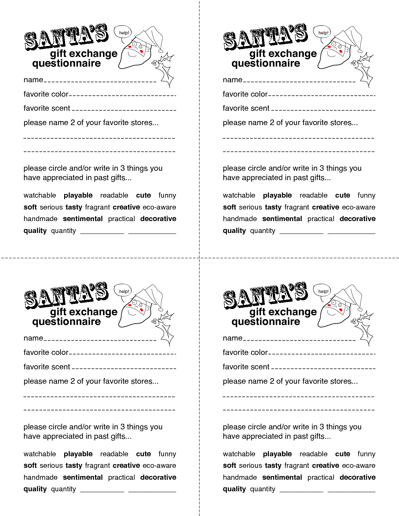 Gift Exchange Fill Out Form