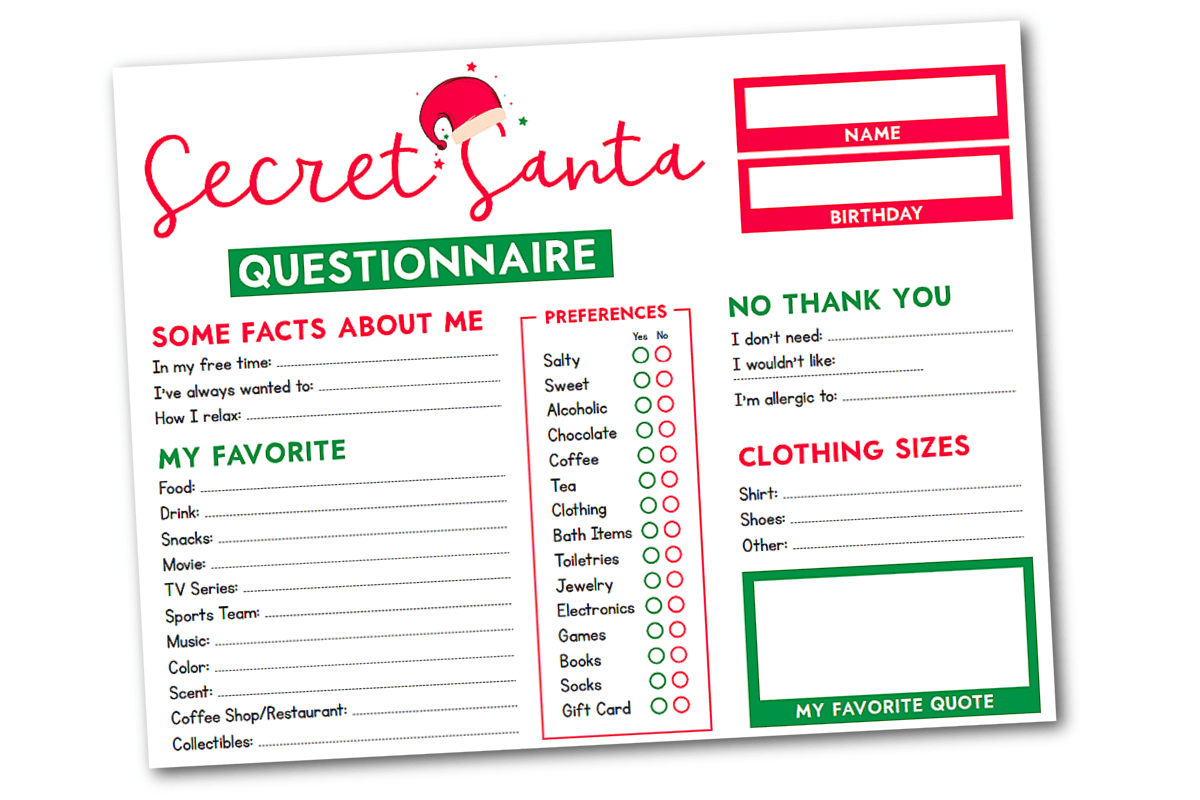 Secret Santa Questionnaire Free Pdf