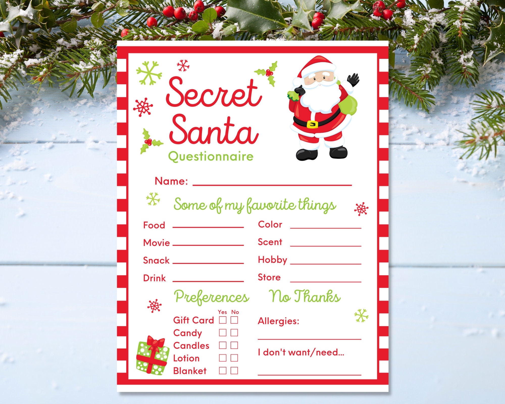 Secret Santa Questionnaire For Students