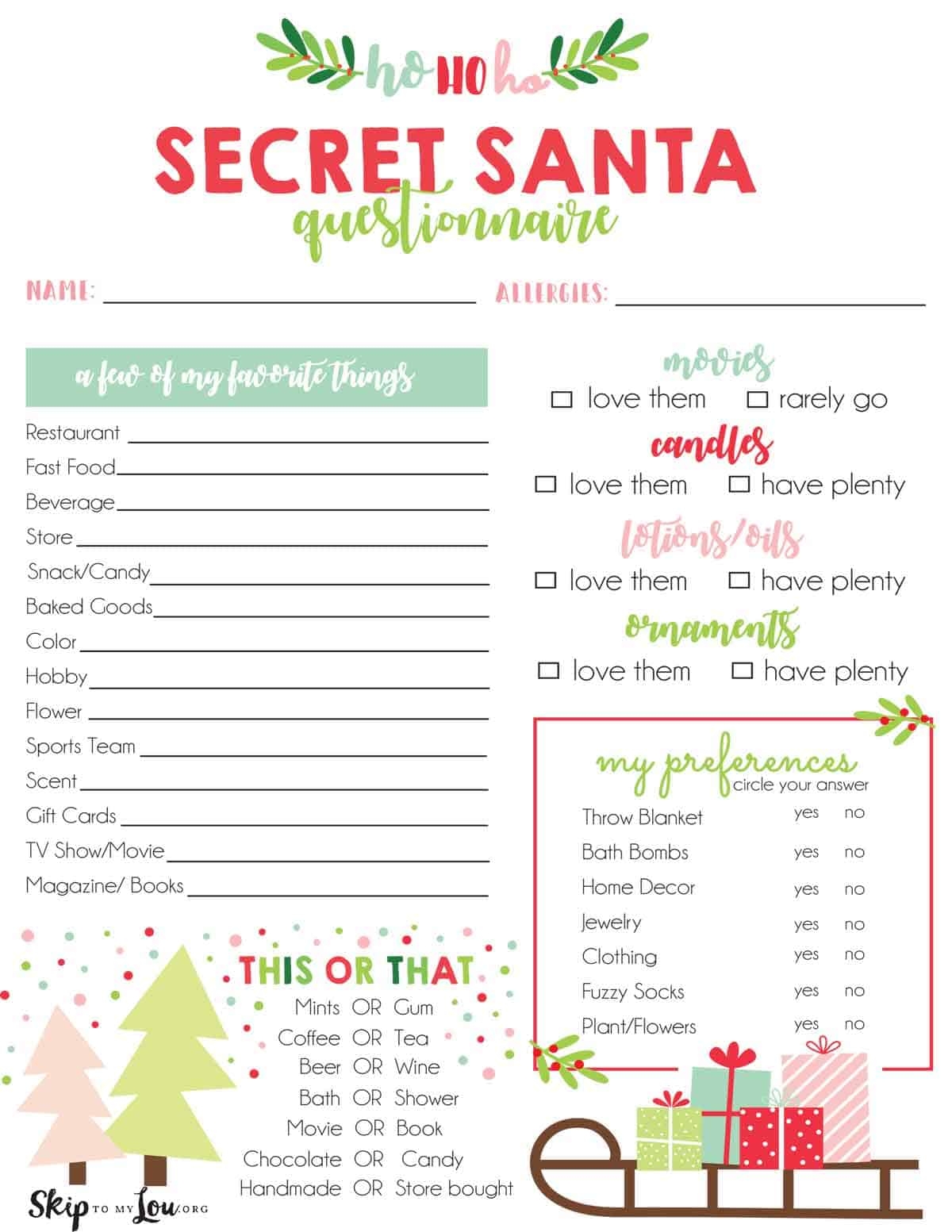 Secret Santa Questions For Work