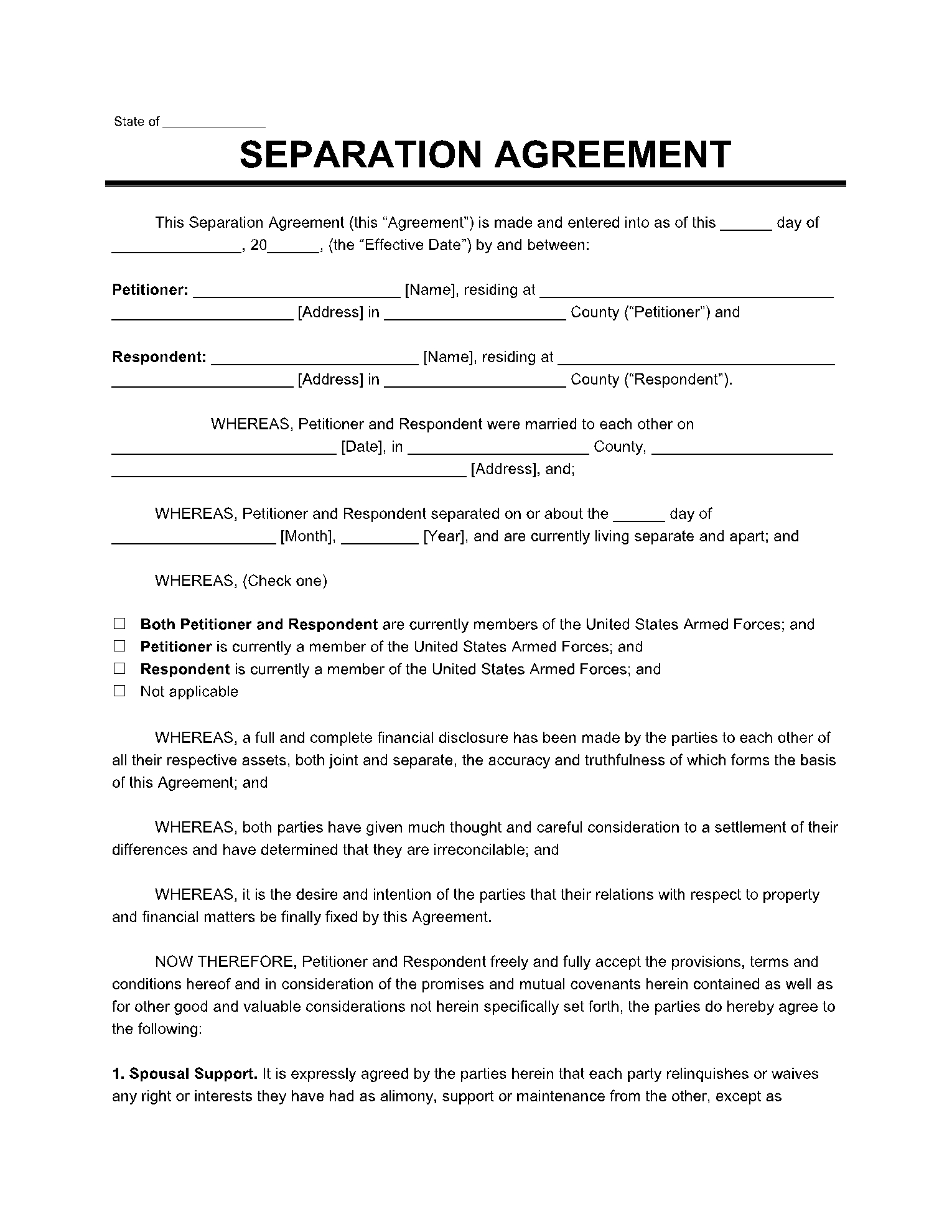 Free Separation Agreement Template Word