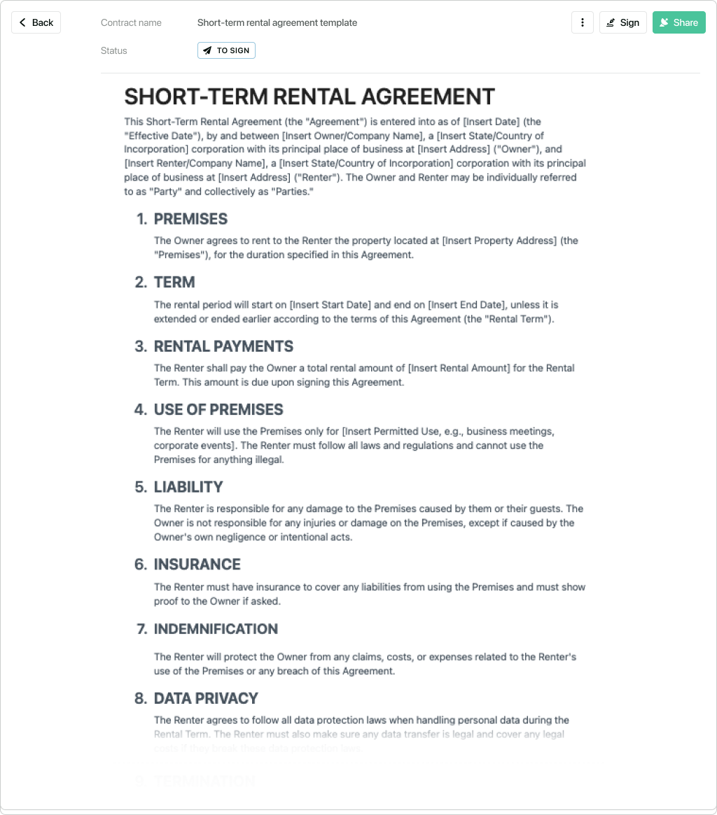 Free Short Term Rental Contract