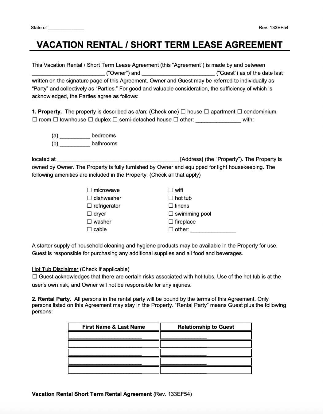 Short Term Vacation Rental Agreement Word PDF 