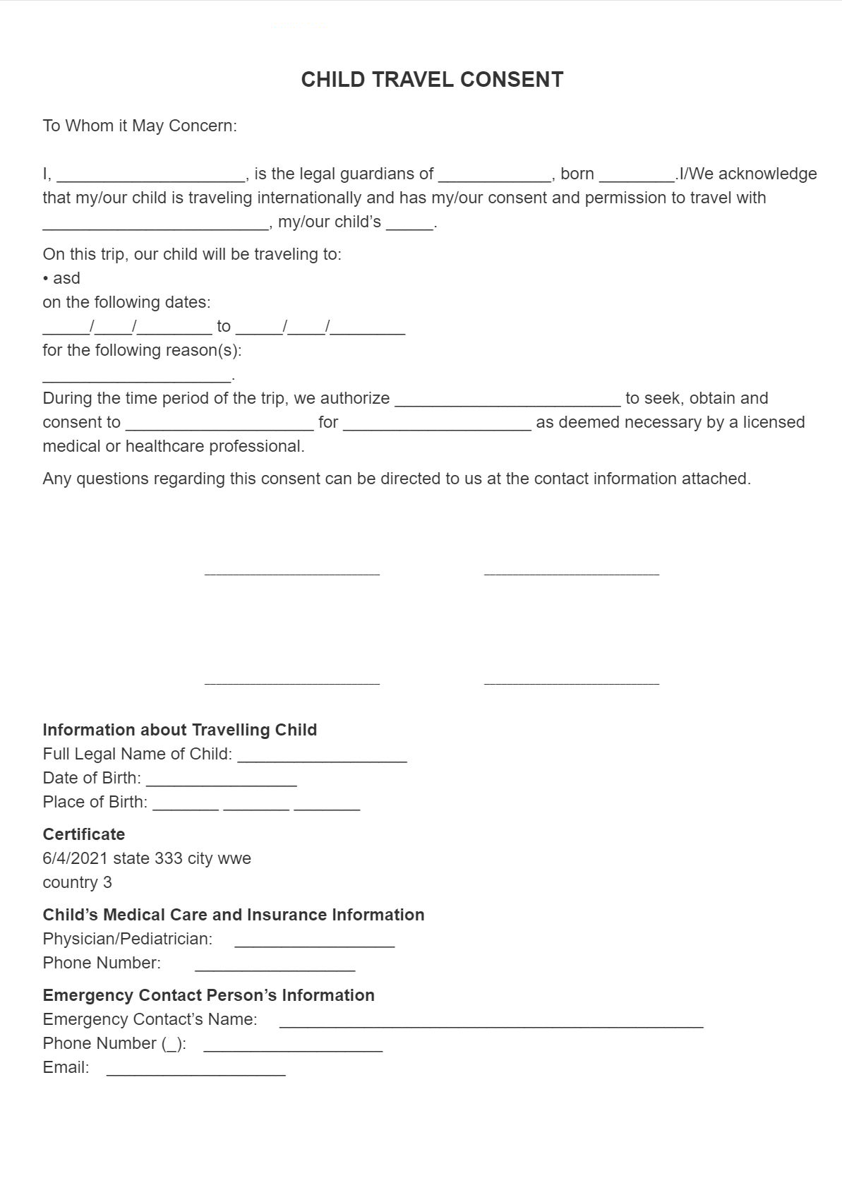Letter Of Consent For Child To Travel With Grandparents Pdf