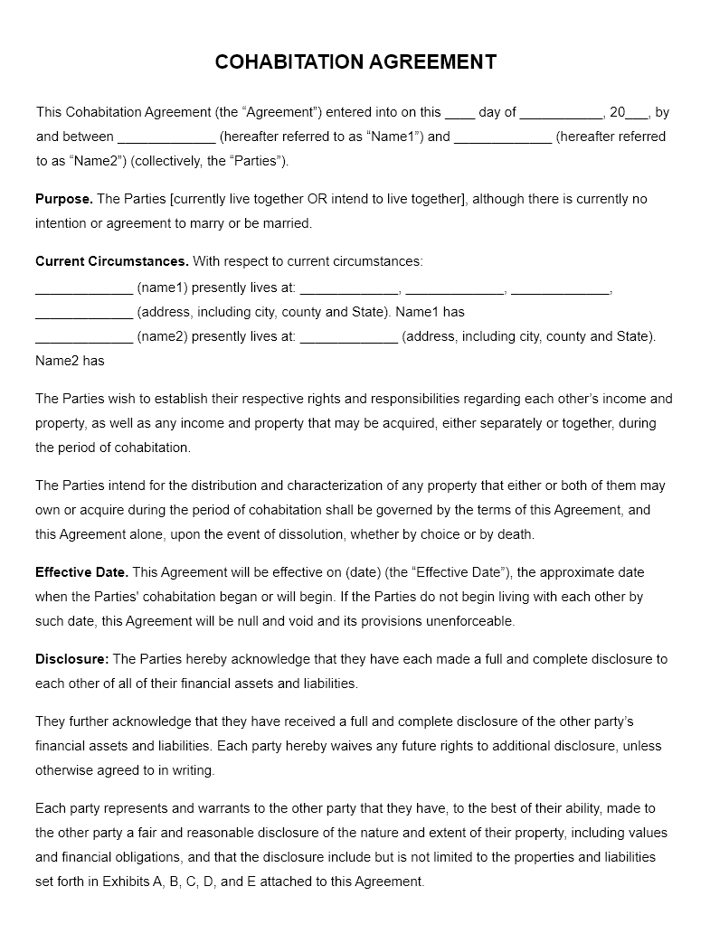 SignSimpli Cohabitation Agreement