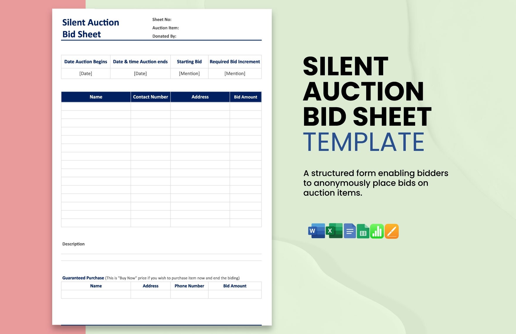 Silent Auction Bid Sheet Template Google Docs