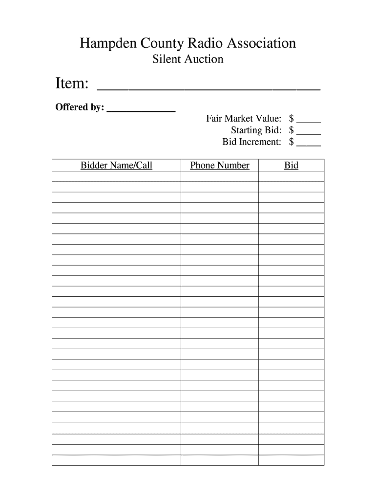 Silent Auction Bid Sheets Pdf Fill Online Printable Fillable Blank PdfFiller