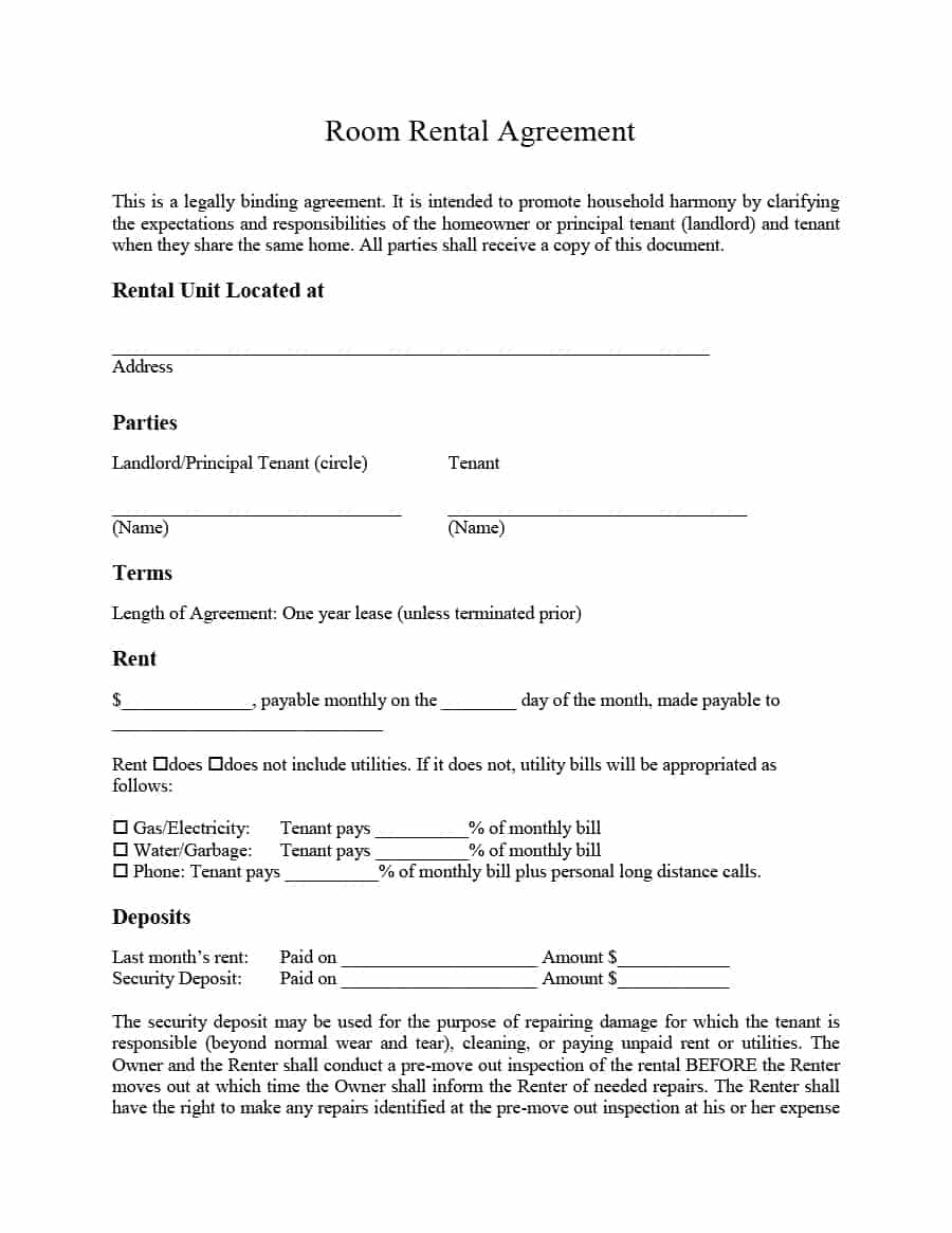 Room Rental Agreement Template Word Doc