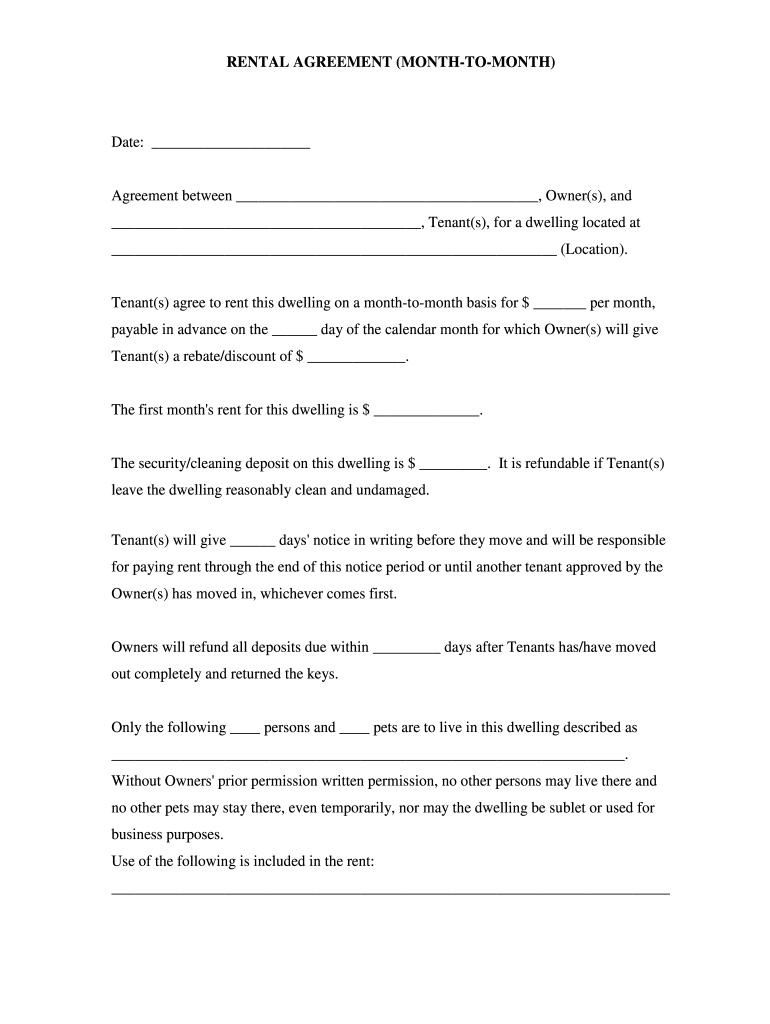 Month To Month Lease Form Free