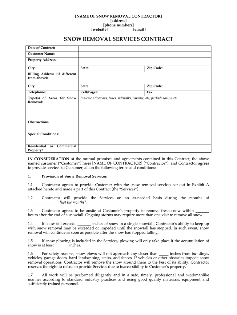 Snow Removal Contract Fill Online Printable Fillable Blank PdfFiller