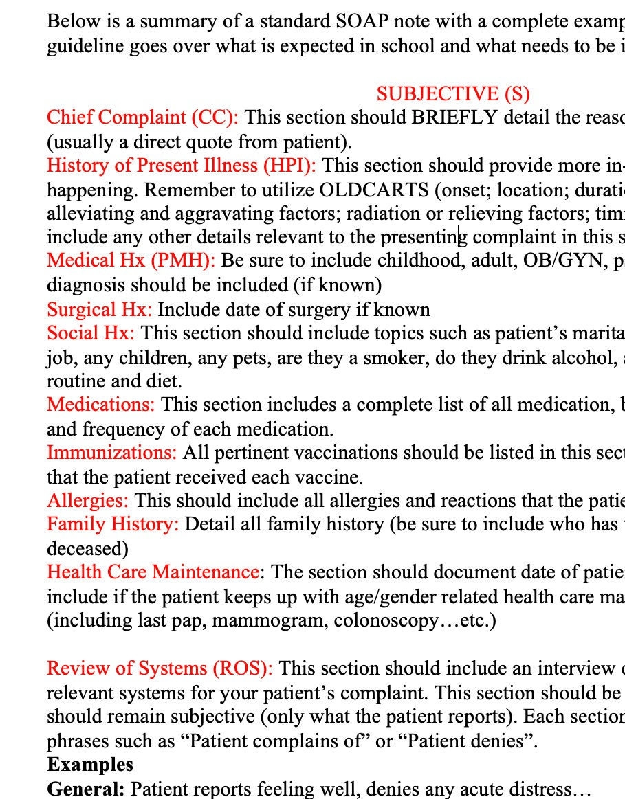SOAP Note Guide And Real Example For Nurse Practitioners Physician Assistants Providers And Students Etsy