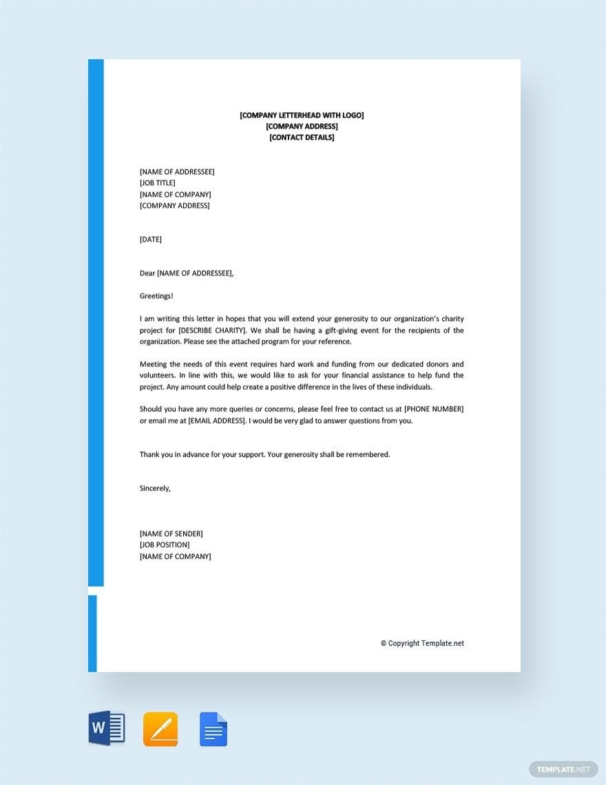 Solicitation Letter For Financial Support In Google Docs Pages Word PDF Download Template