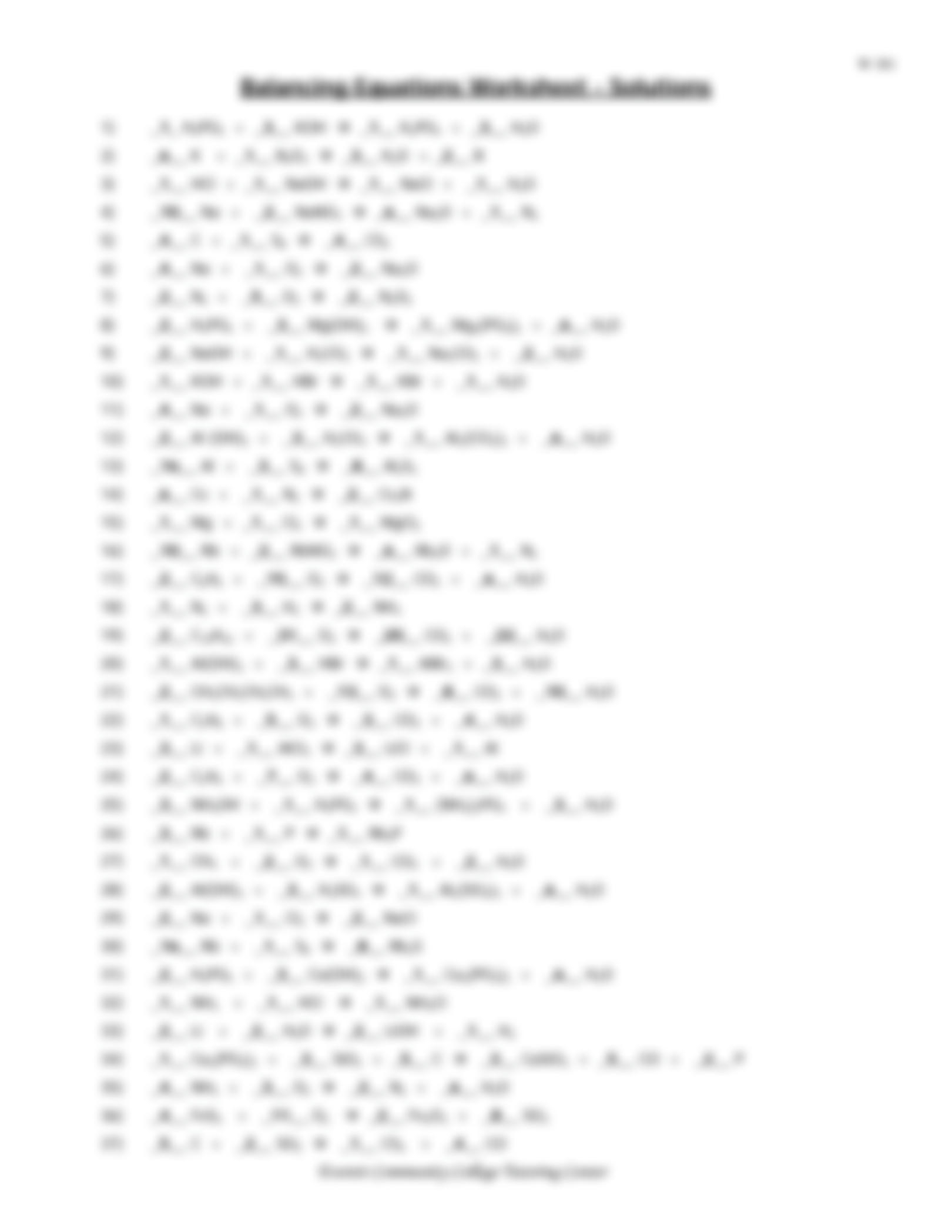 Practice Balancing Equations #1 Answers