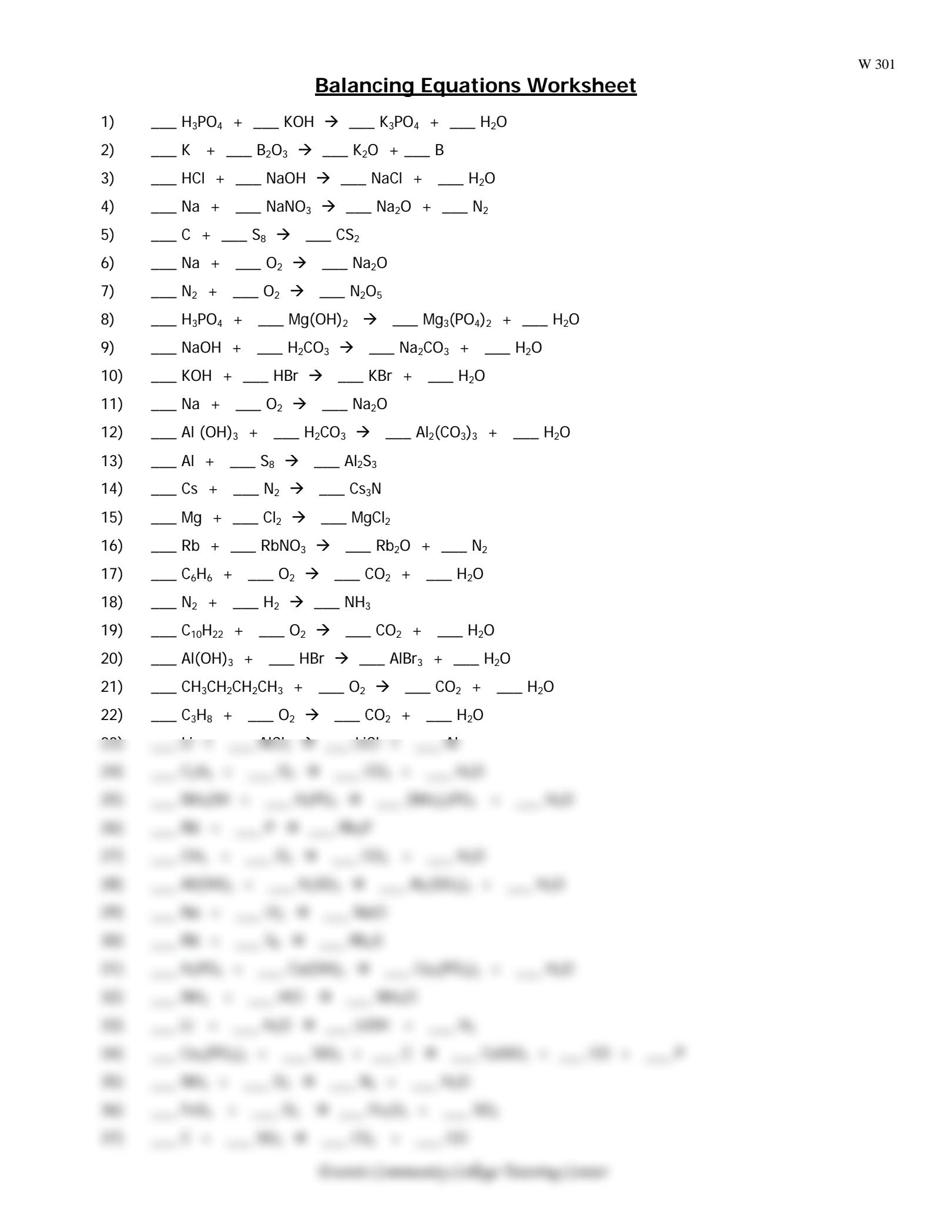 SOLUTION Balancing Equations Studypool