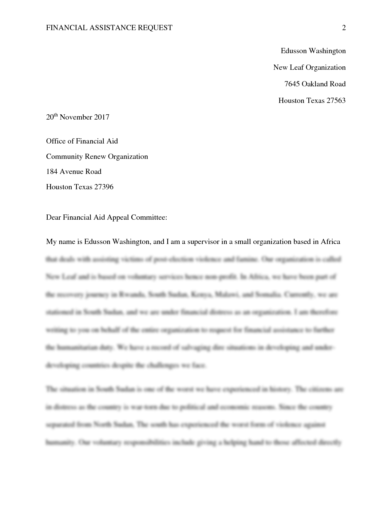 SOLUTION Letter Requesting Financial Assistance edited 1 Studypool