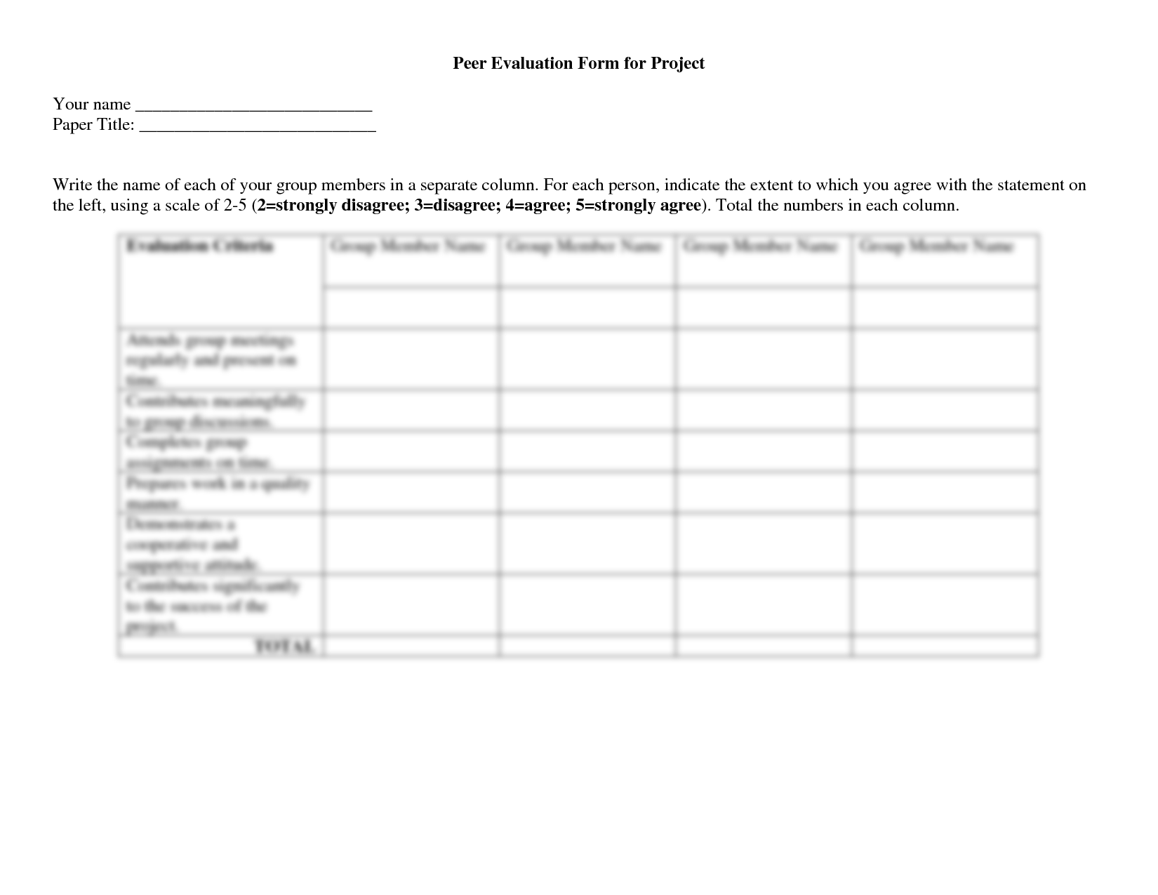 Group Project Peer Evaluation Form