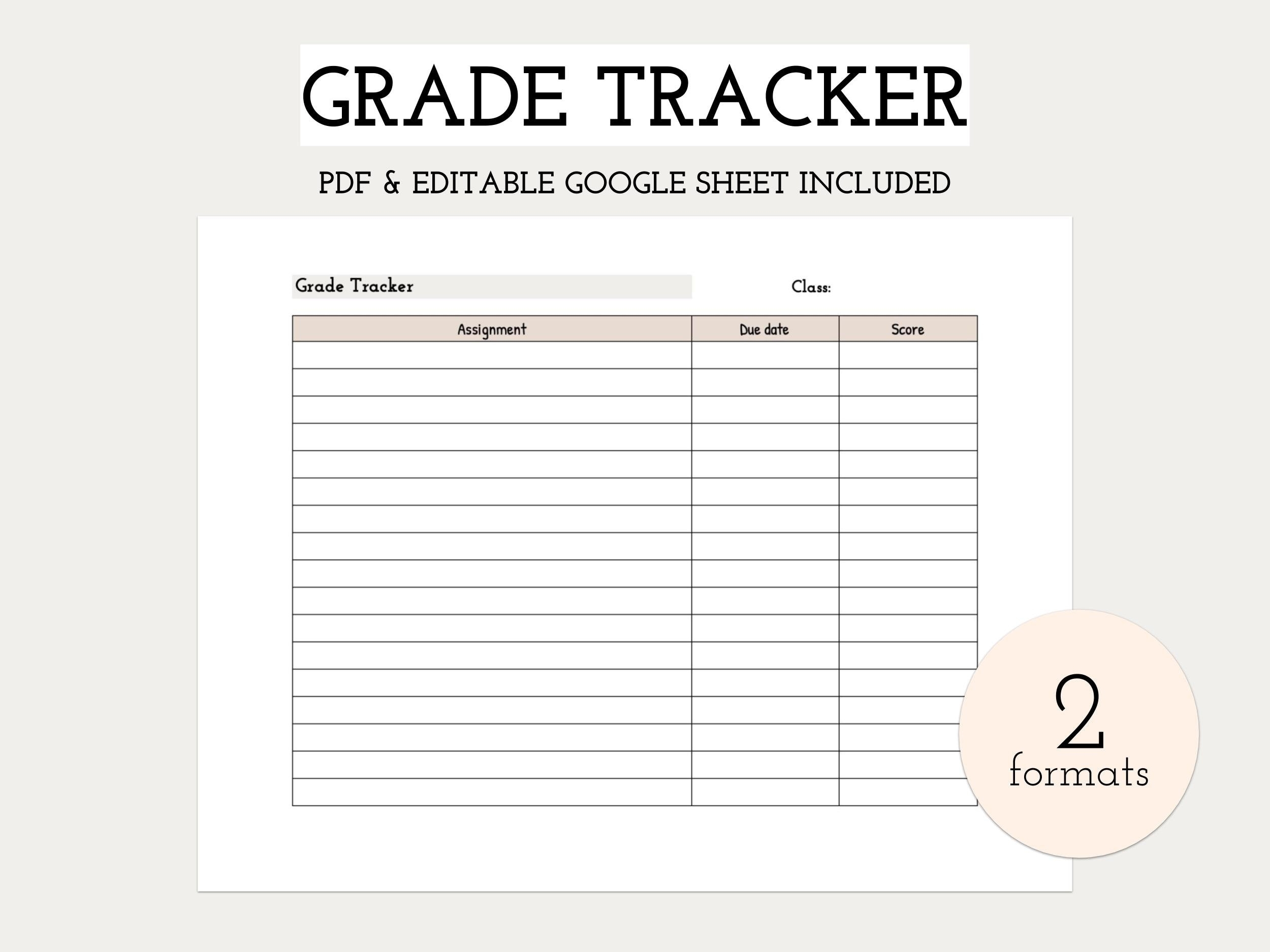 Student Grade Tracker Simple Progress Tracker Student Tool Assignment Score Digital Download Editable Google Sheets Printable PDF Etsy