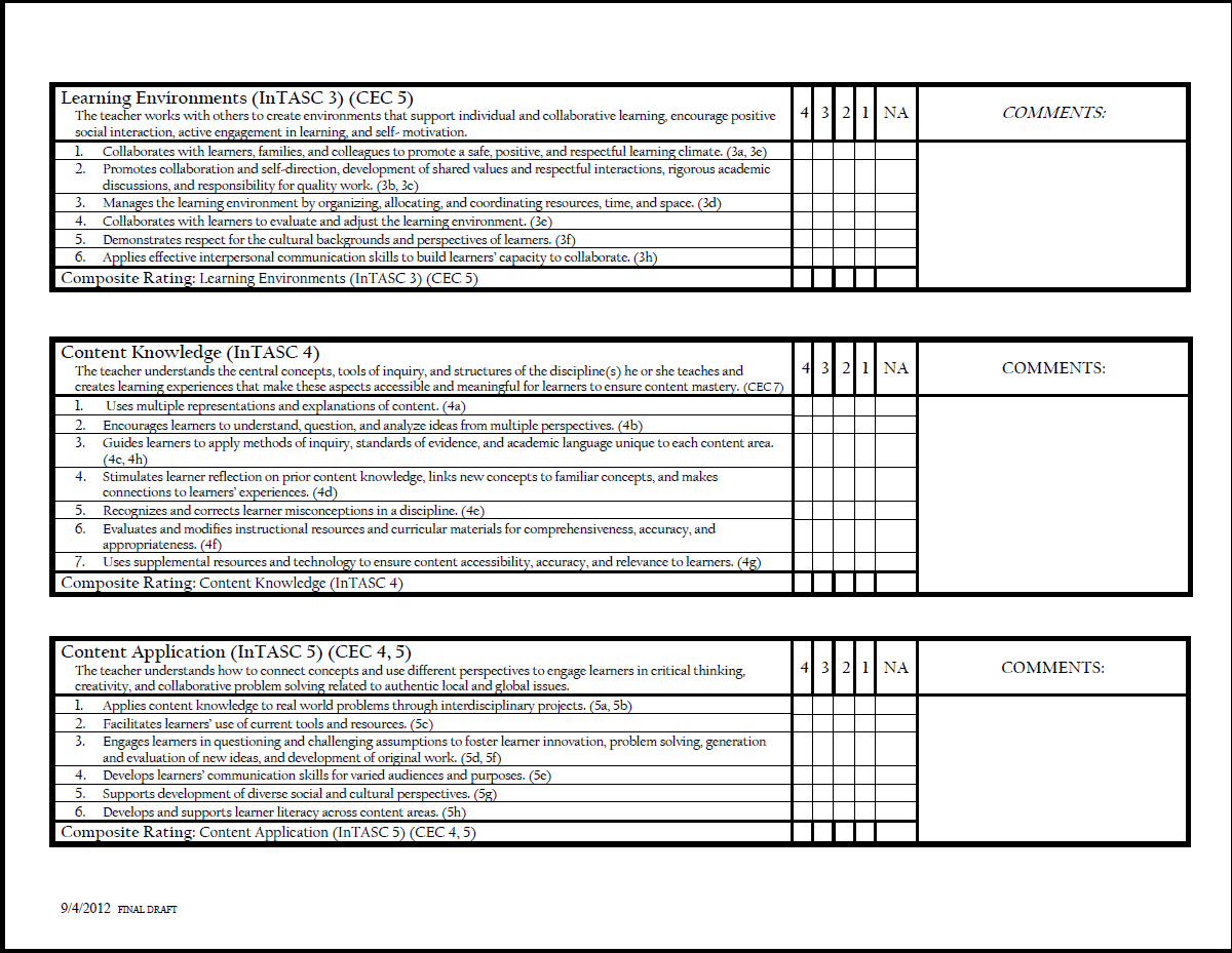 Evaluation Form For Students On Teachers