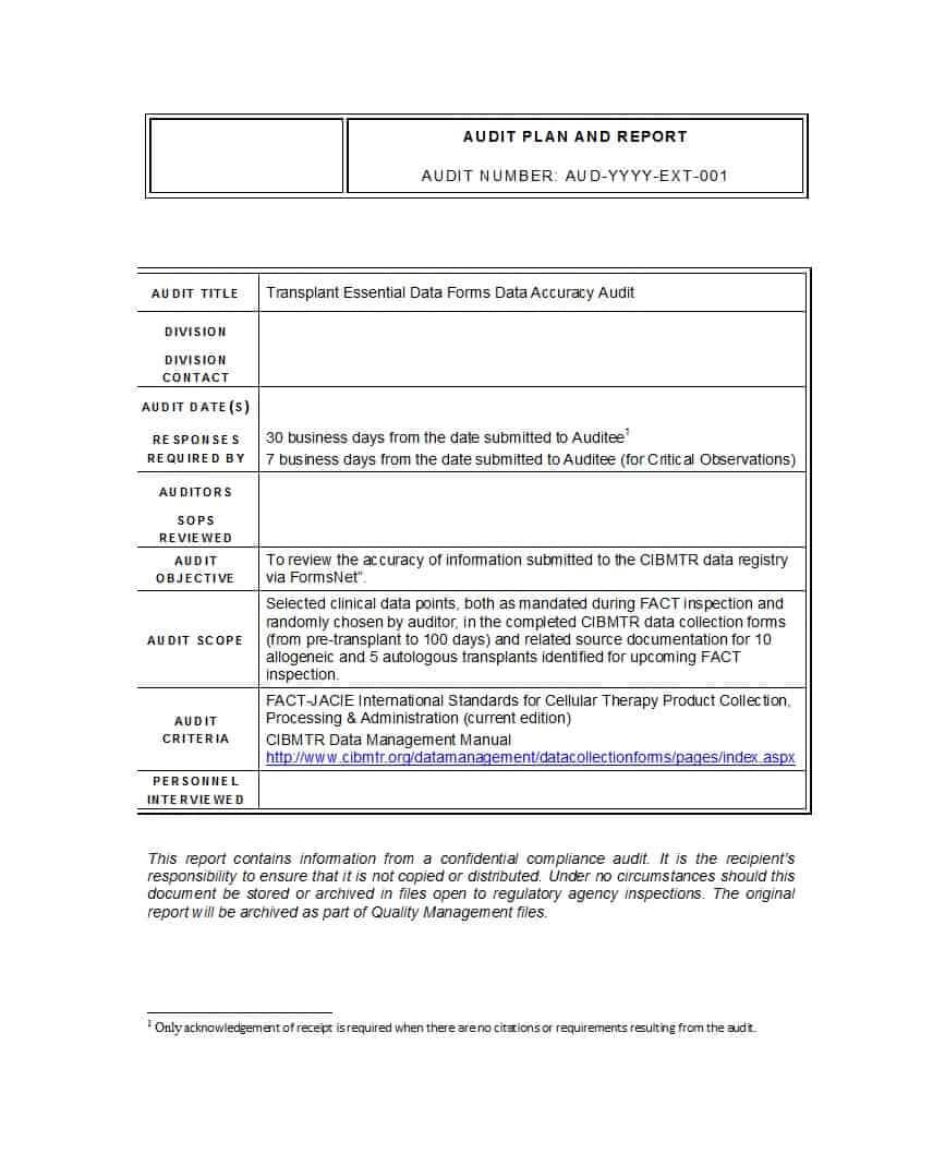 Example Of Internal Audit Report