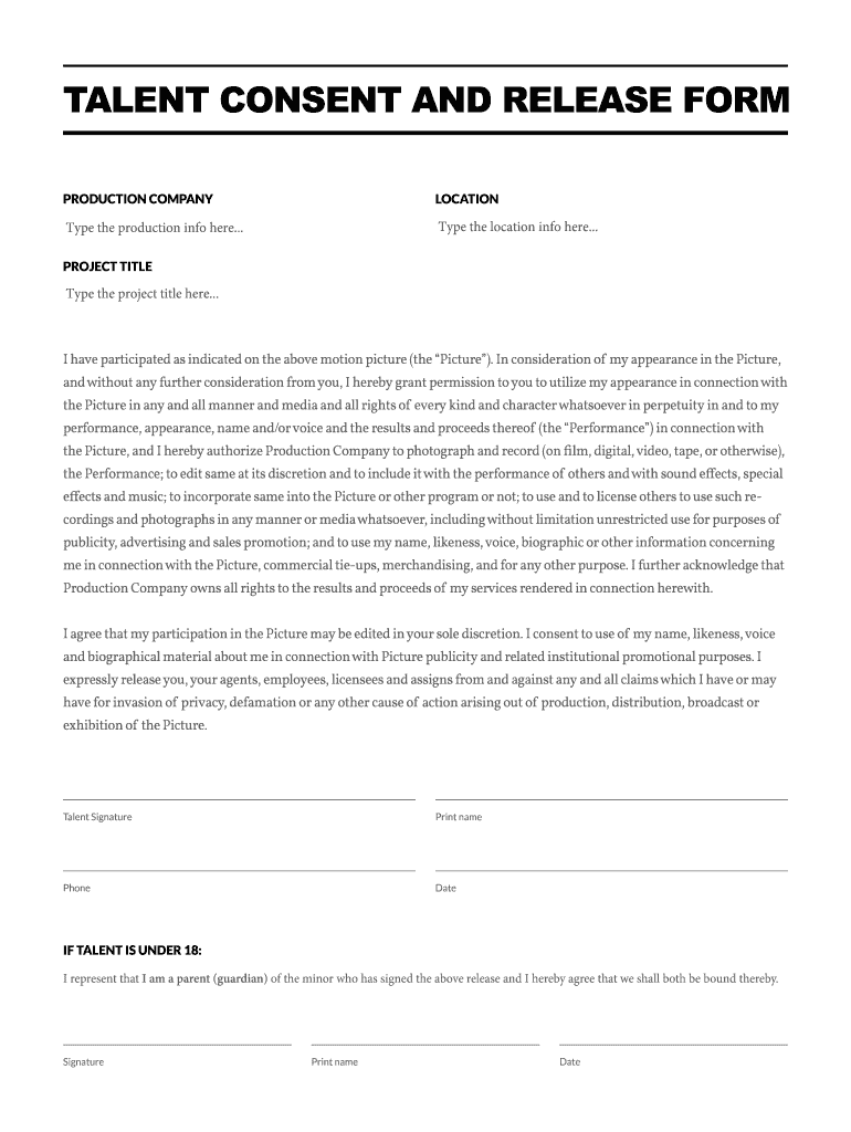 Talent Release Form Template Free